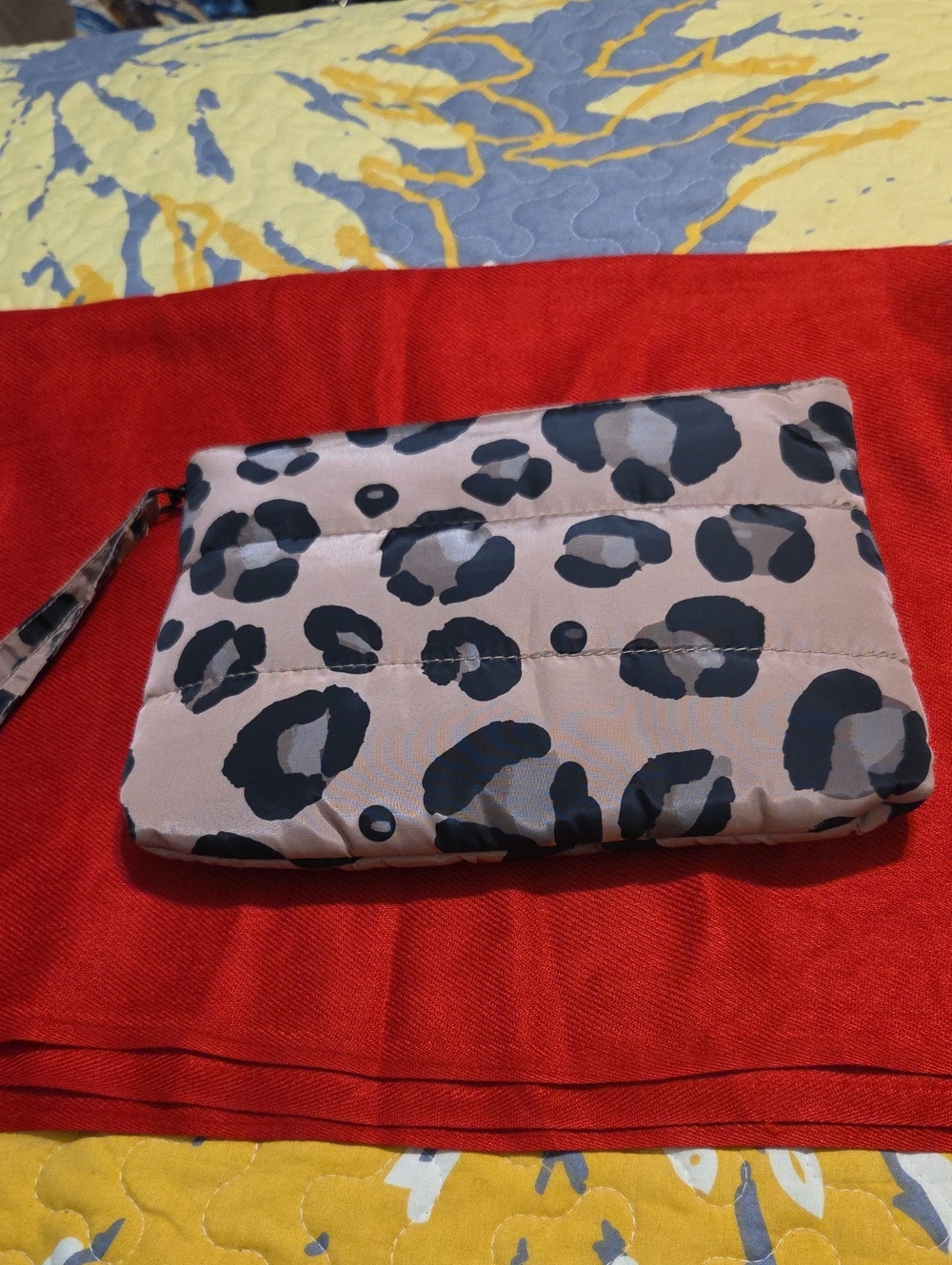 Leopard Print Wristlet Pouch - Taupe and Black